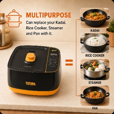 Picture of Futura Smart Pot with Smart App Automatic Rice Cooking Slow Cooking, Sauté, Fry, Steam & Warm Function,100+ Guided Recipes,Portable Table-Top Cooker
